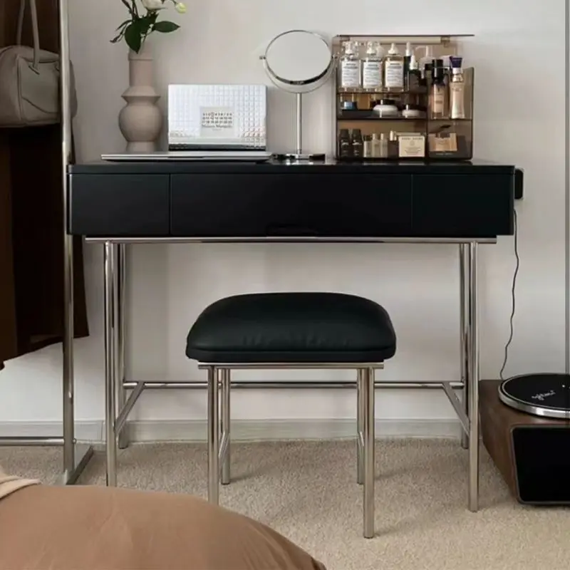 Simple small dressing table, bedroom Bauhaus modern stainless steel black medieval dressing table