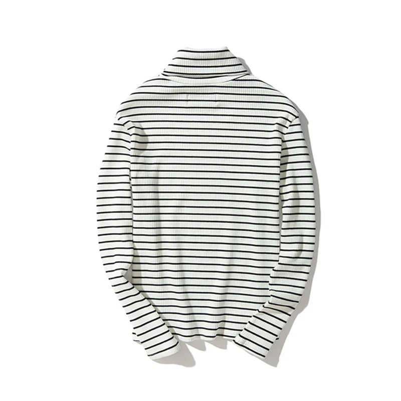 Striped T-shirt Cotton blends Blouse Mens Long sleeve Turtleneck Spring Shirt Basic tee Leisure Pullover Casual