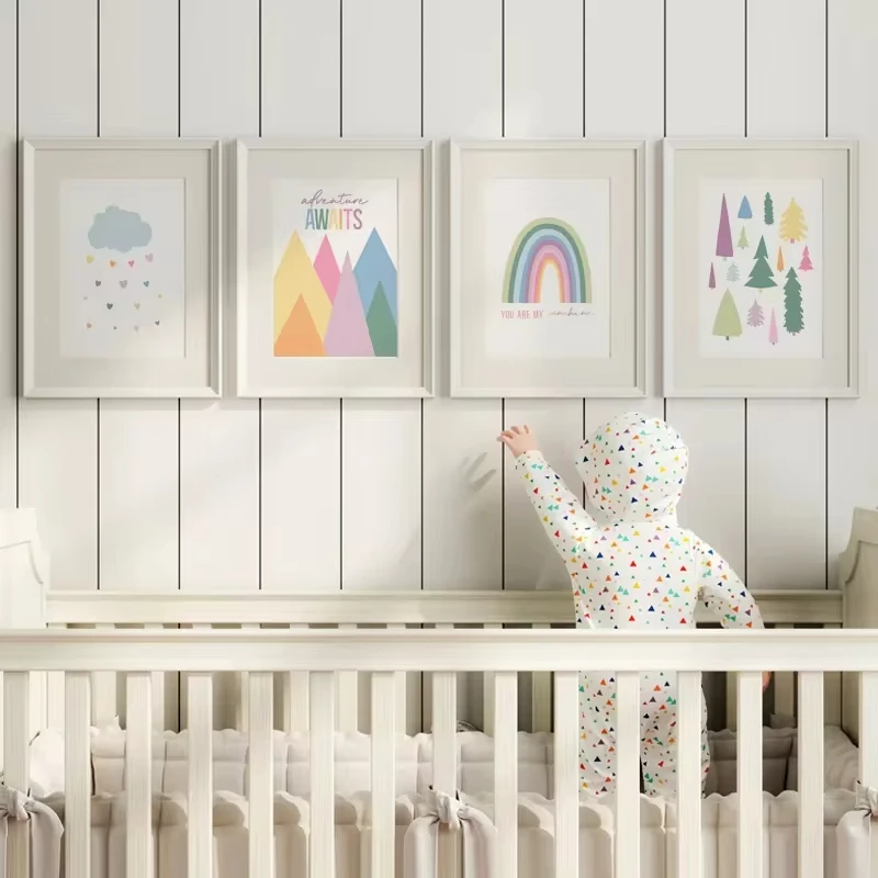 Boho ABC Rainbow Sun Clouds Adventure Nursery Wall Art Canvas Painting Prints Printable Kawaii Poster Baby Kids Room Home Decor