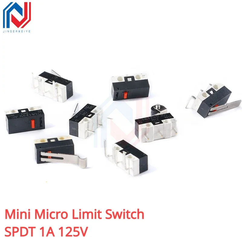 10szt Mini mikroprzełącznik krańcowy NO NC 3 piny PCB Zaciski SPDT 1A 125V Dźwignia łuku rolkowego Mikroprzełączniki zatrzaskowe