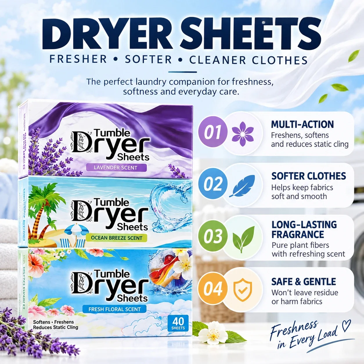 Dryer Sheets Bulk Pack Plant Based Lavender Fabric Softener Anti Static Cling Remover Laundry Softener Sheets for Drying Machine