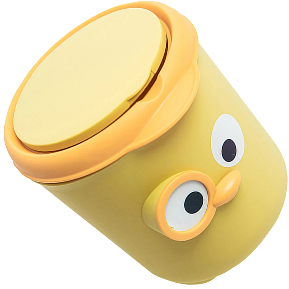 

Flip Lid Mini Trash Can Yellow Desktop Garbage Container Cute Cartoon Waste Bin PP Small Size Easy Open Office Home Use