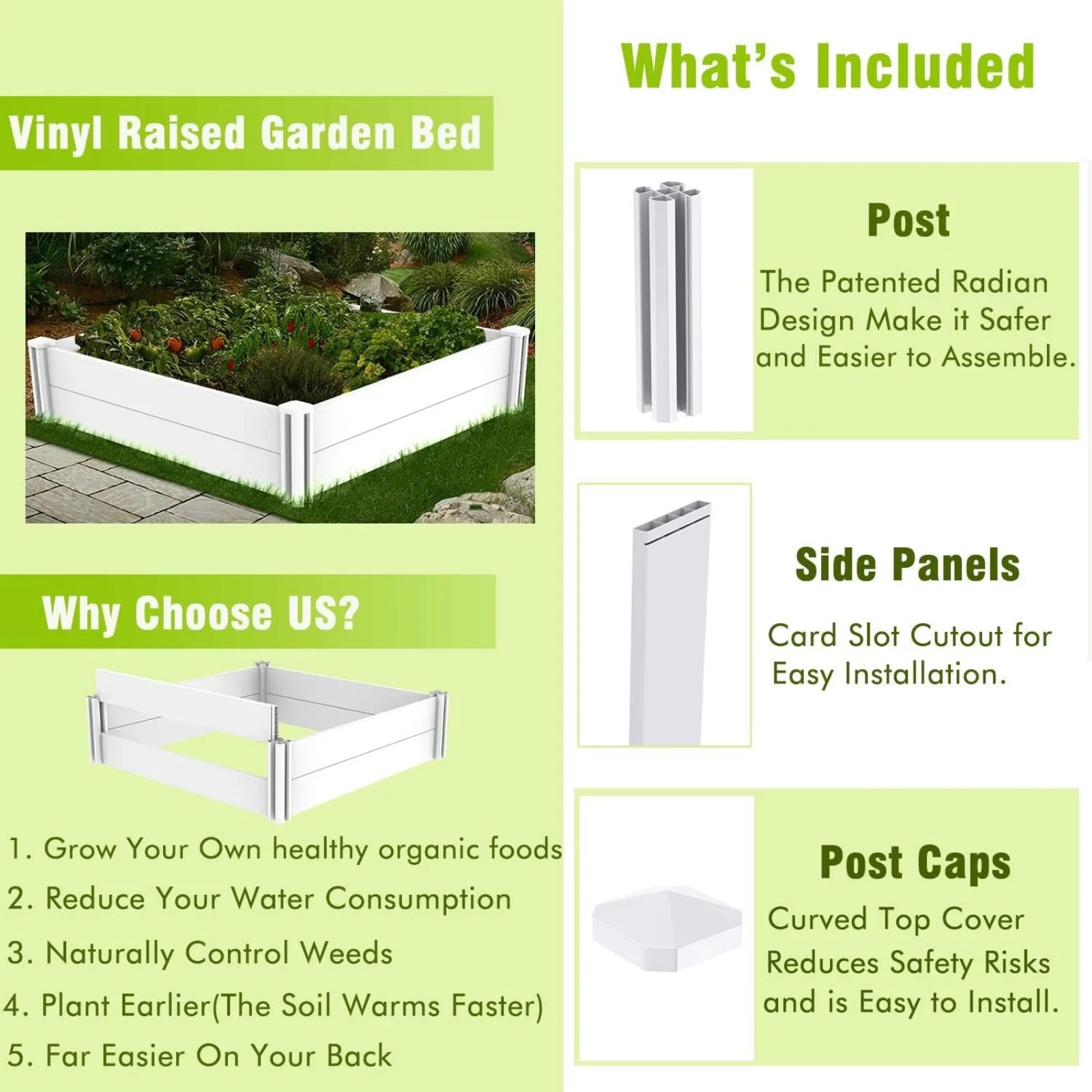 US 4'x4' White Vinyl Raised Garden Bed Kit, Outdoor Above Ground Garden Box for Growing Vegetables, Flowers, H