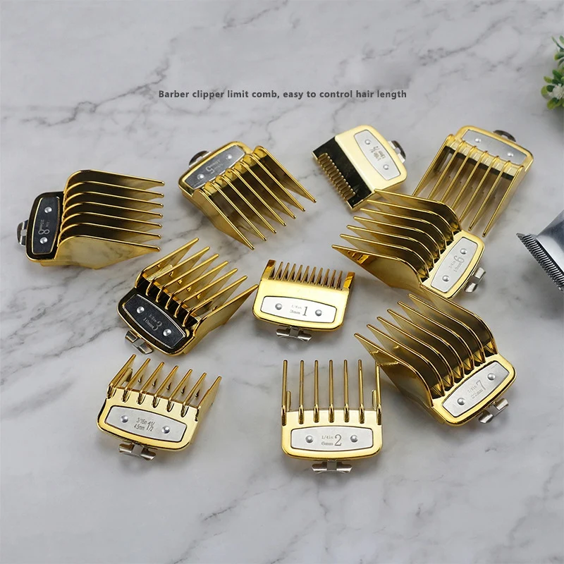 Oil Head Clippers Colorful Limit Comb Hairdressing Tool For Wahl Caliper Electric Hair Clippers Limit Comb 10Pcs,Golden