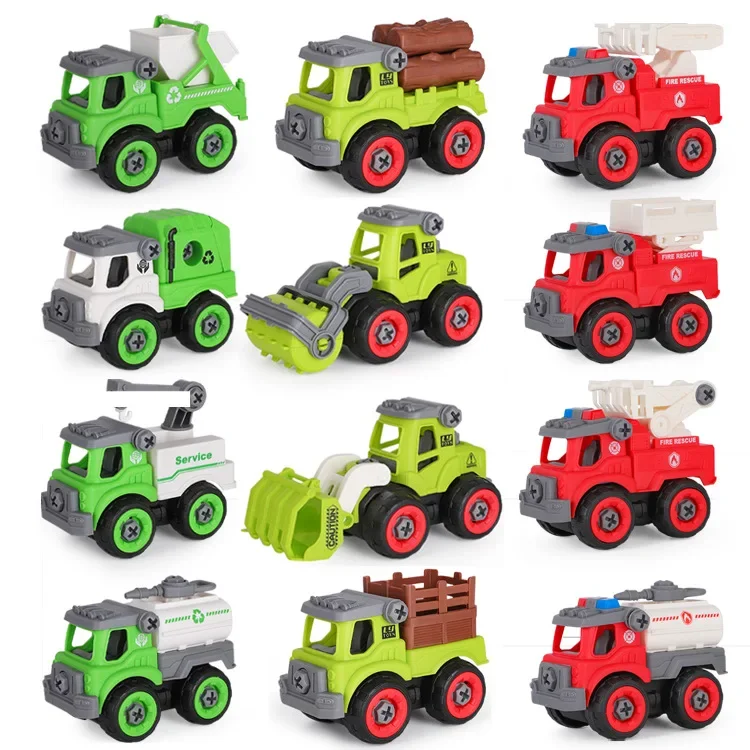 

Children Disassembly and Assembly Engineering Sanitation Toy Car DIY Detachable Suit Fire Truck Water Spraying Ladder Car Model