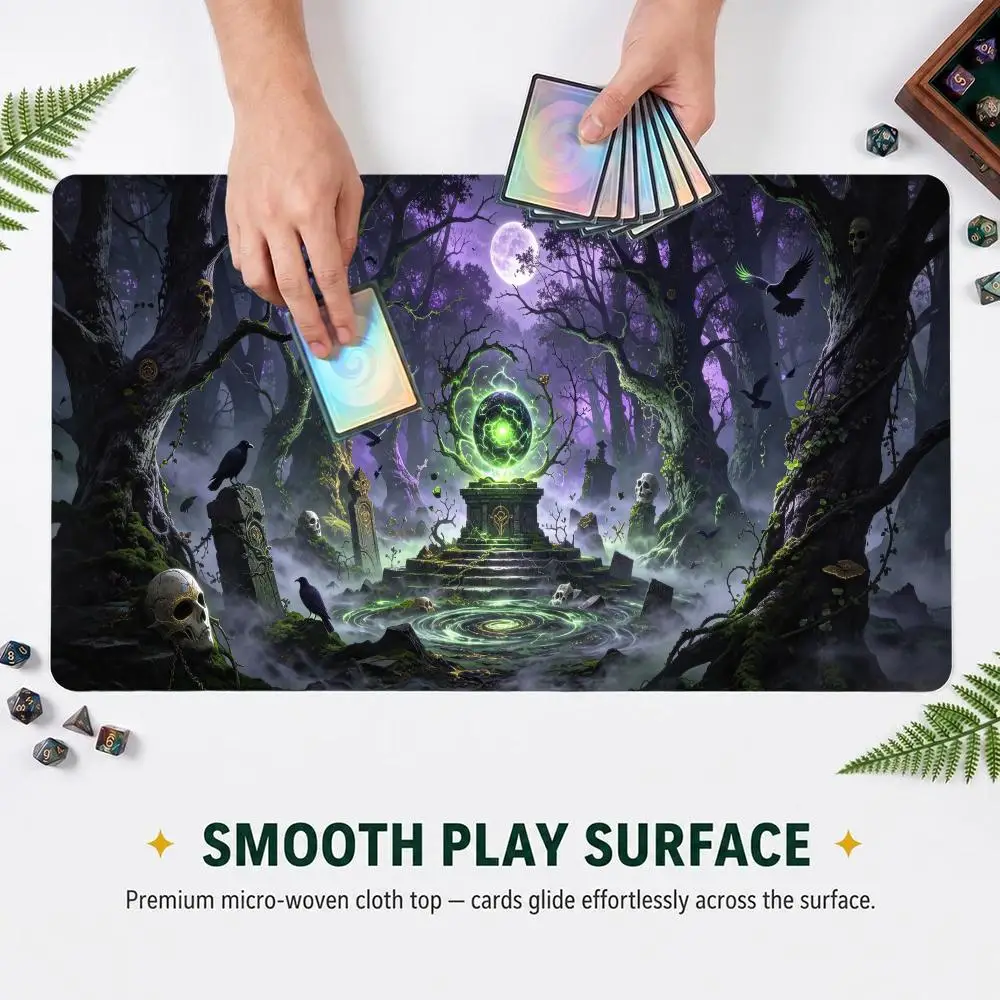 Misty Moonlight Dark Forest Green Magic Altar Tabletop Game Playmat Non-Slip Rubber Large Mouse Pad Desk Mat for TTRPG Board