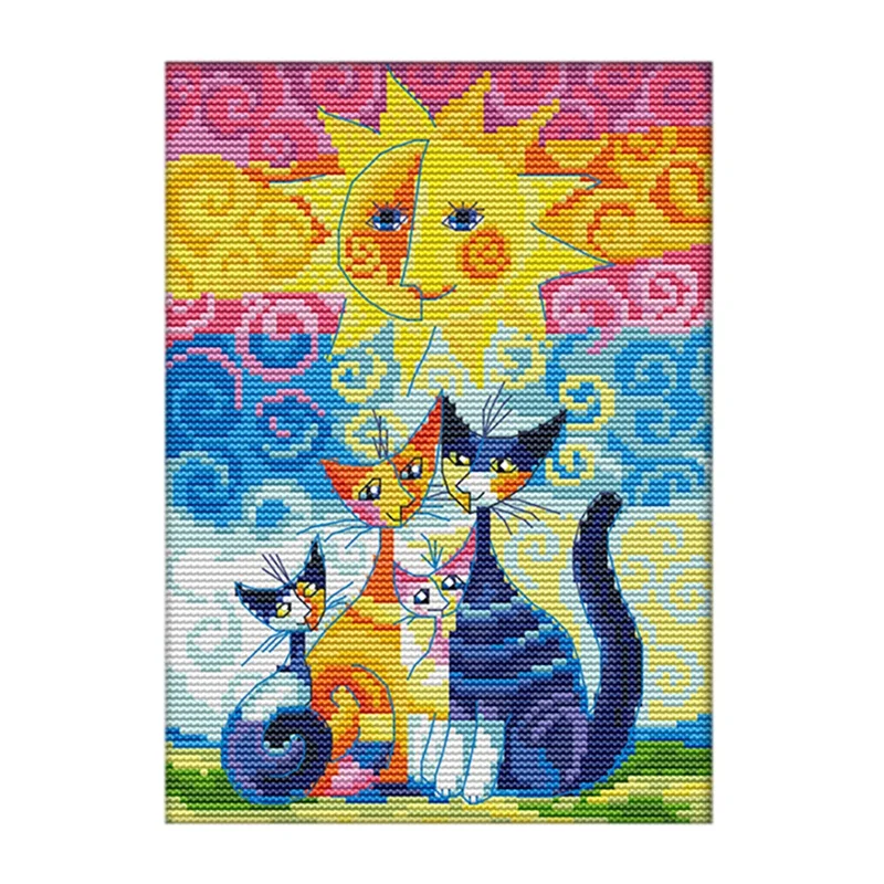 DIY Cross Stitch Counted Kits Stamped Kit,11CT Fabric Embroidery Crafts Needlepoint Kit (Cat Under The Sun)