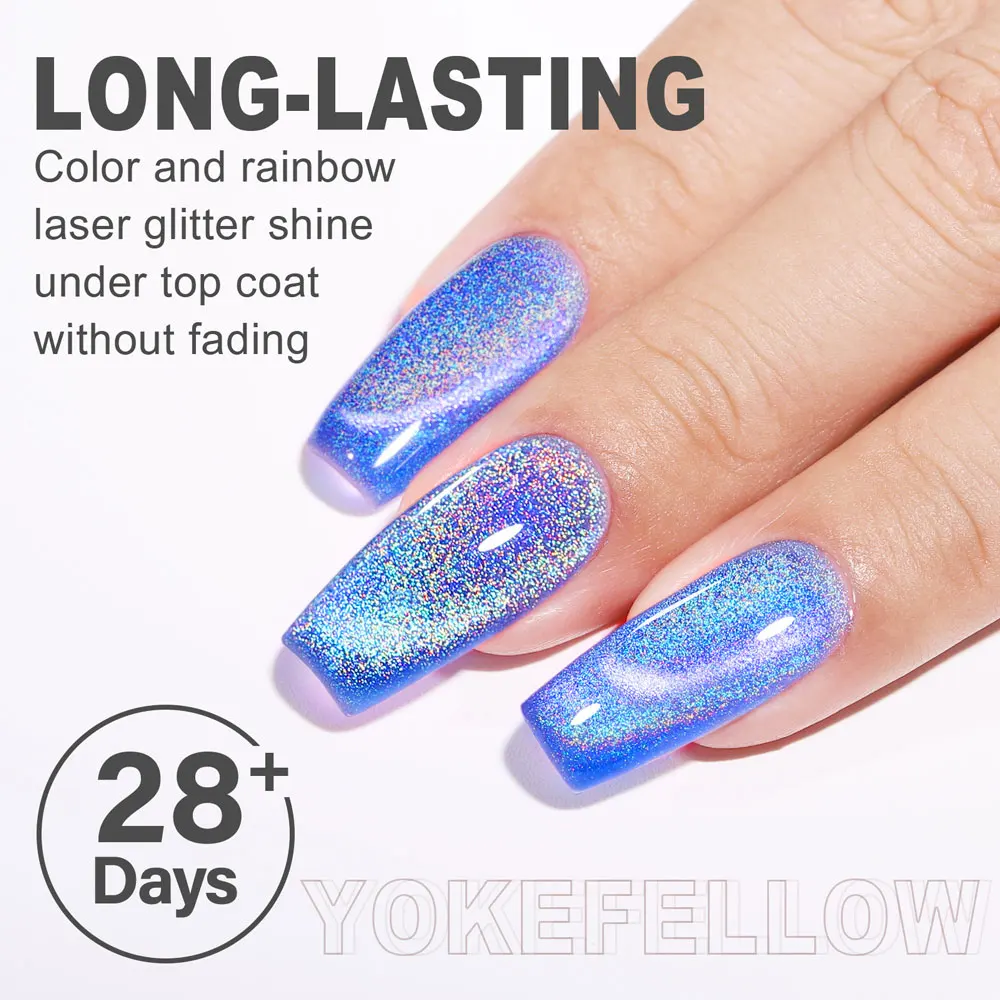 YOKEFELLOW 10ML Rainbow Cat Eye Gel Polish 2023 New Colors Holographic Reflective Glitter Nail Varnish DIY Nail Gel Polish