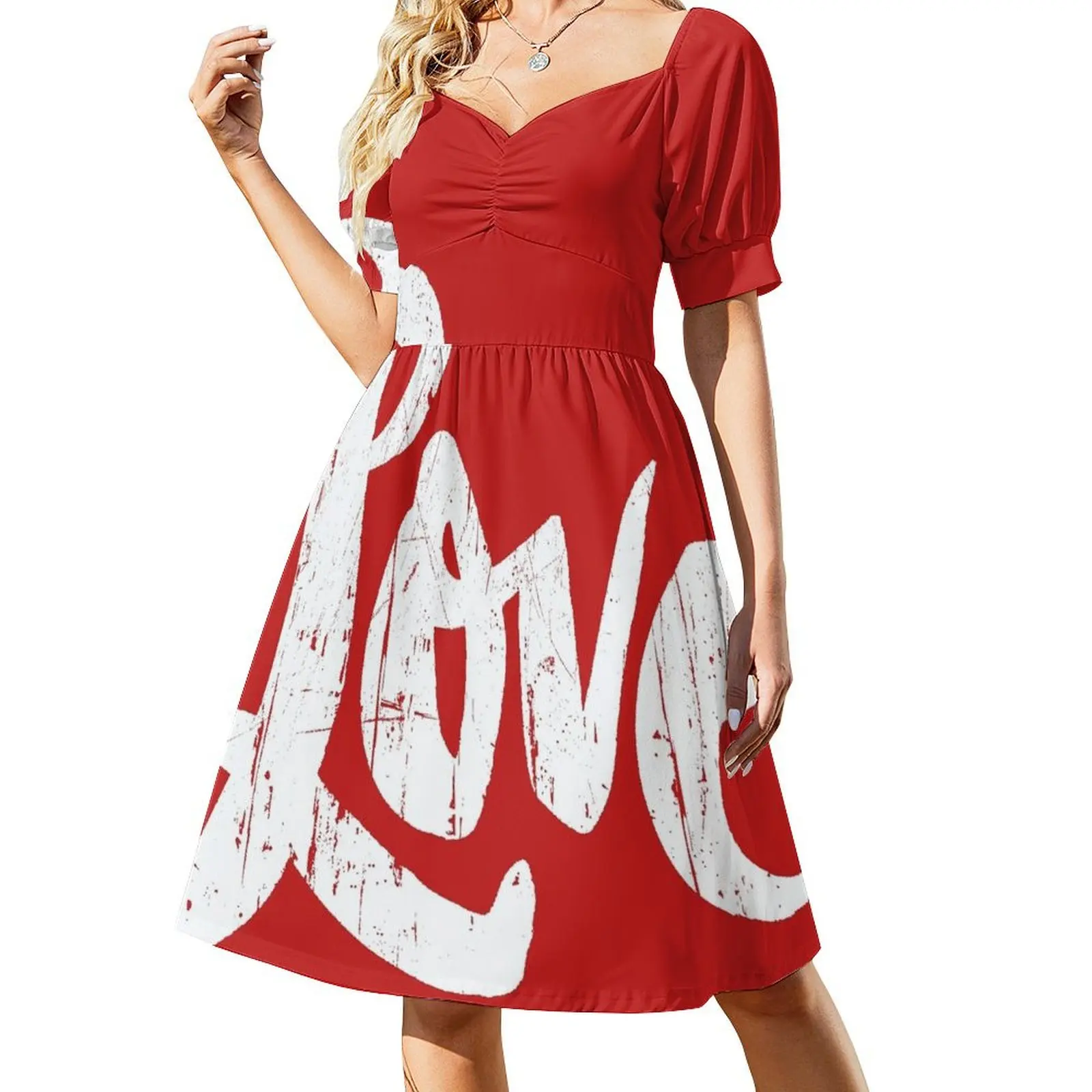 

Hippie Love Lettering - Modern Distressed Calligraphy for Valentine - Red White Short Sleeved Dress dress Dress