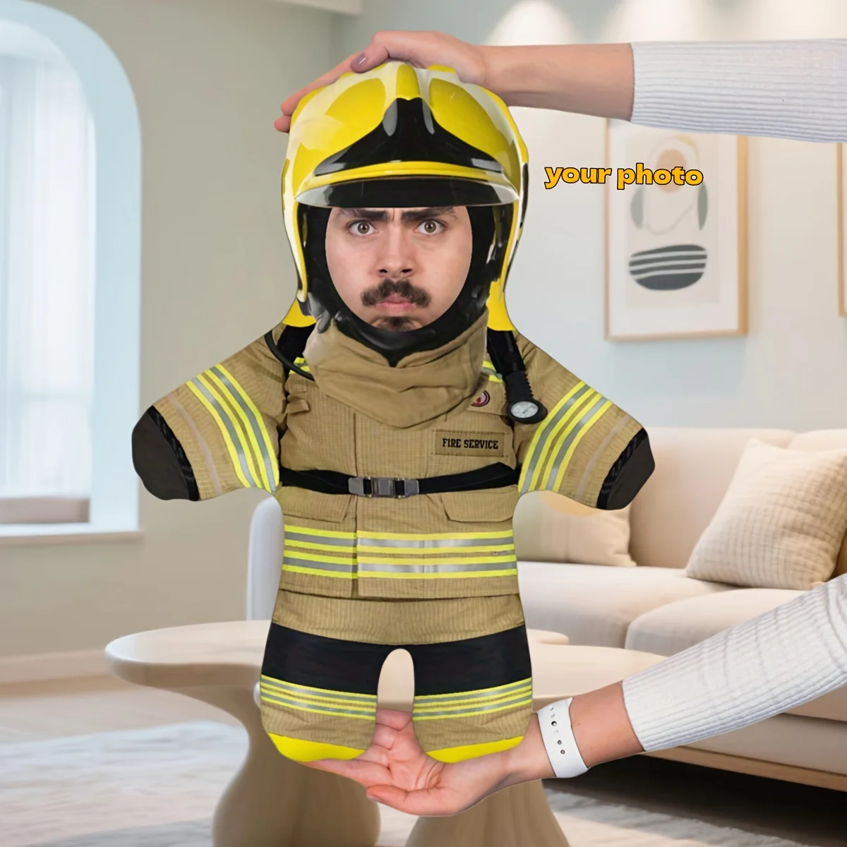 Photo Customization Mini Firefighter Role DIY Design Pillow, Bedroom Home Cute Cushion, Ideal Commemorative Gift for Family