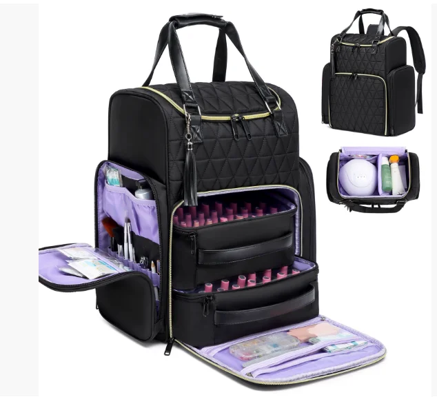 Portable Light-Up Nail Polish Storage Backpack Holds 80 Bottles Women Cosm etic Nail Polish Organizer Bag