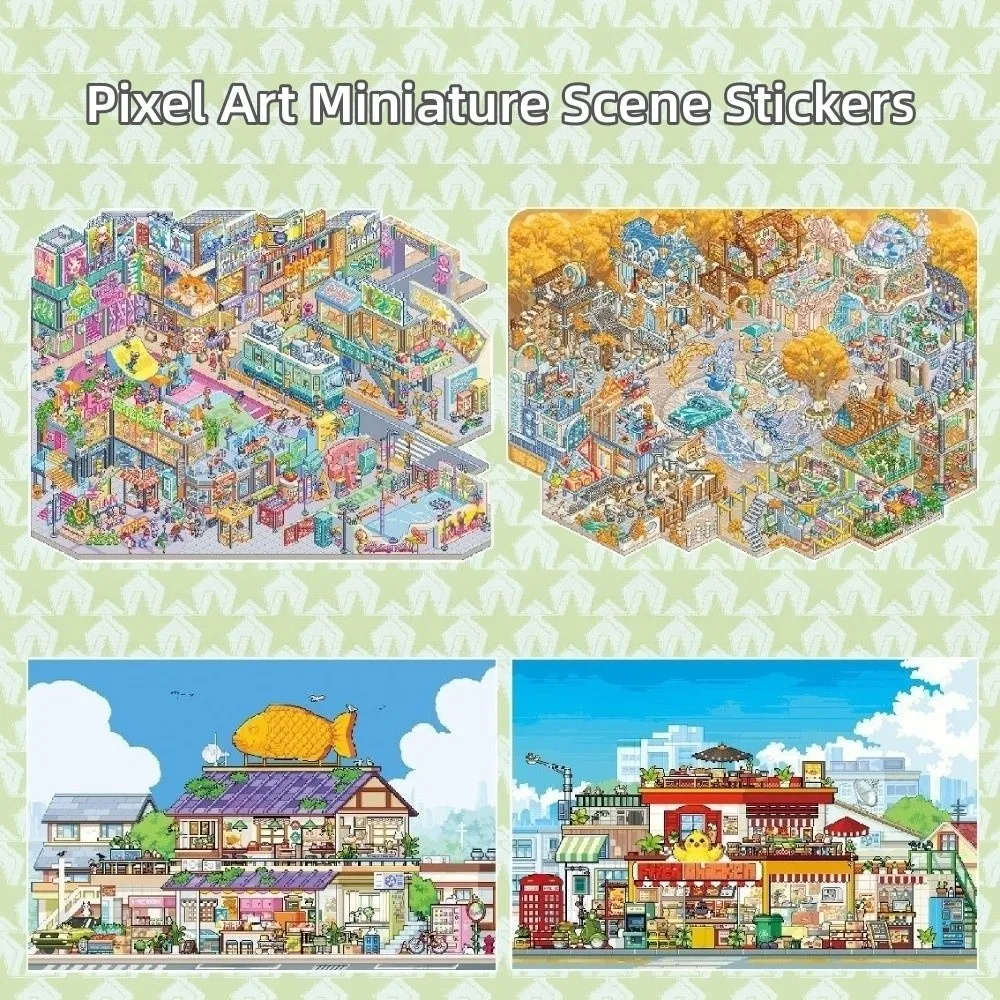 New 3D Effect Miniature Scene Stickers PET Die Cut Self-Adhesive Cartoon Stickers Pixel Art DIY Stacking Stickers For Fun Decor