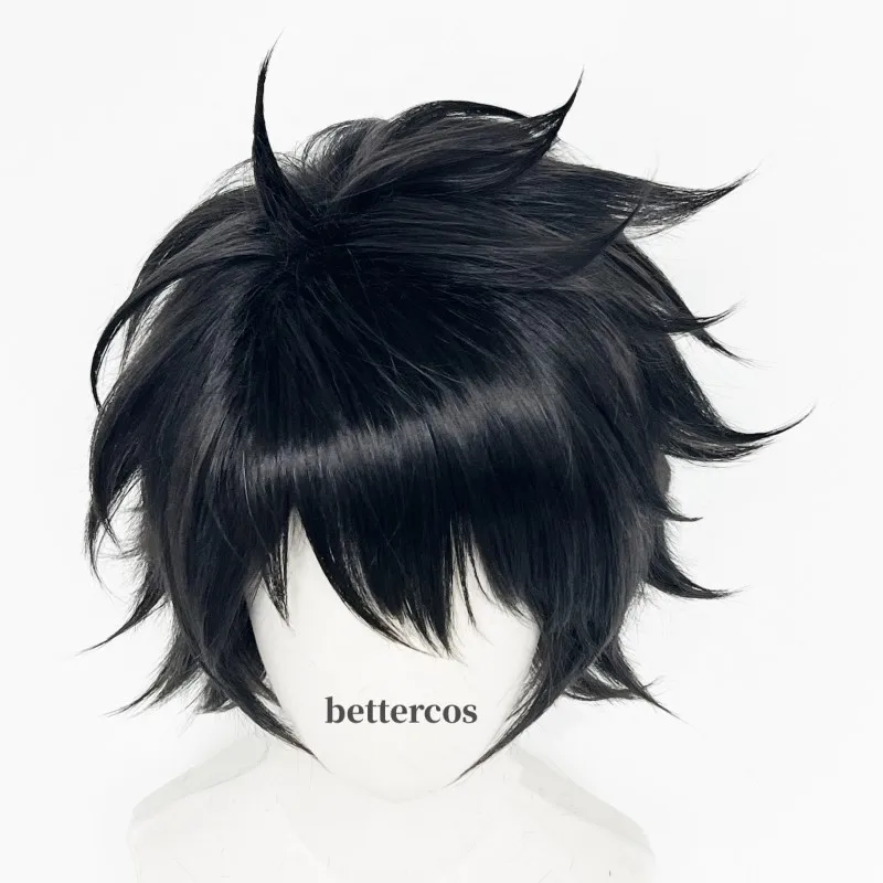 L.Lawliet Peruca Cosplay, Preto curto, Camada desgrenhada, Resistente ao Calor, Cabelo Traje, Boné Peruca