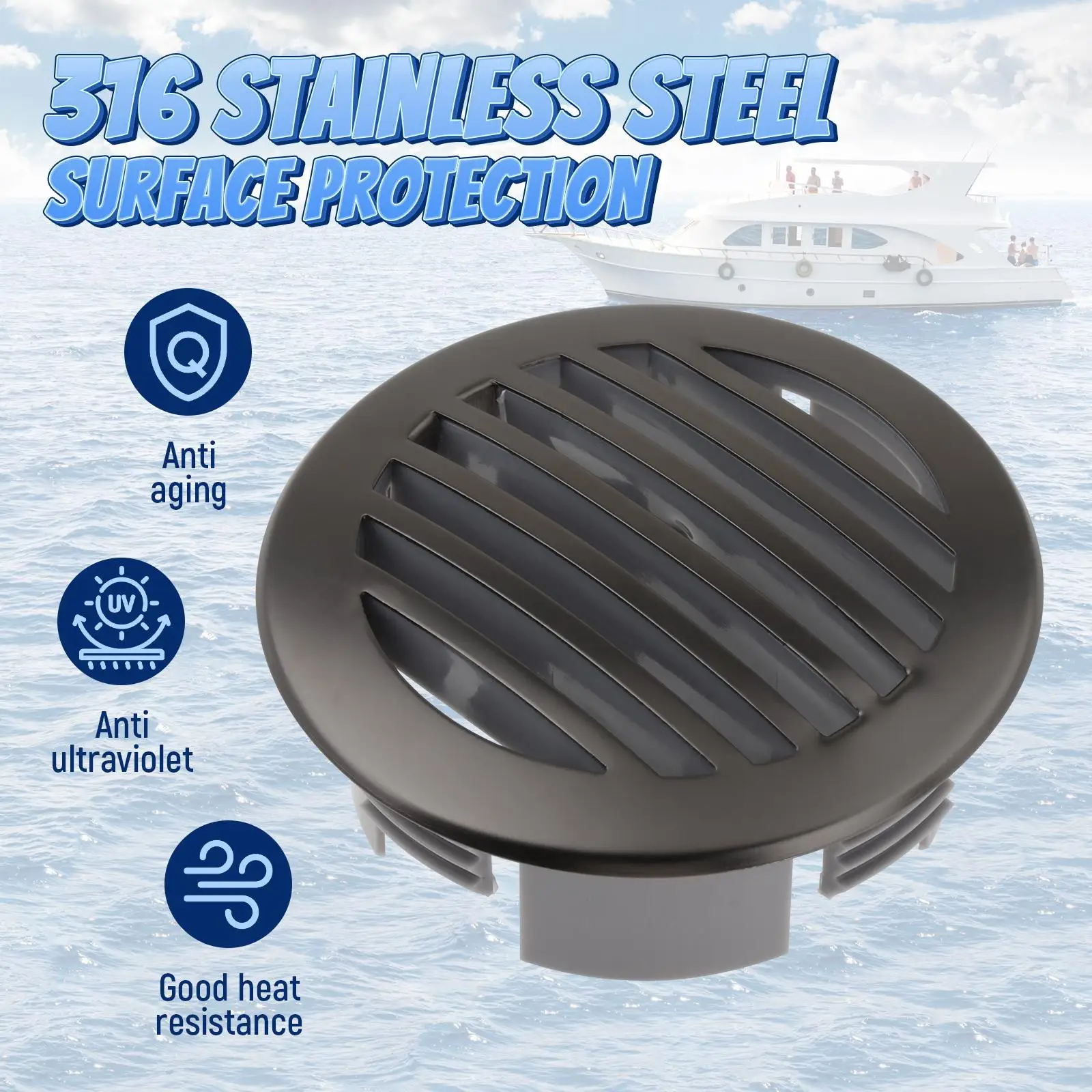 Coperchio di sfiato del flusso d'aria della griglia accessori in acciaio inossidabile 3.5 da 316 pollici coperchio della griglia della presa d'aria rotonda per navi RV Boats Deck Yachts