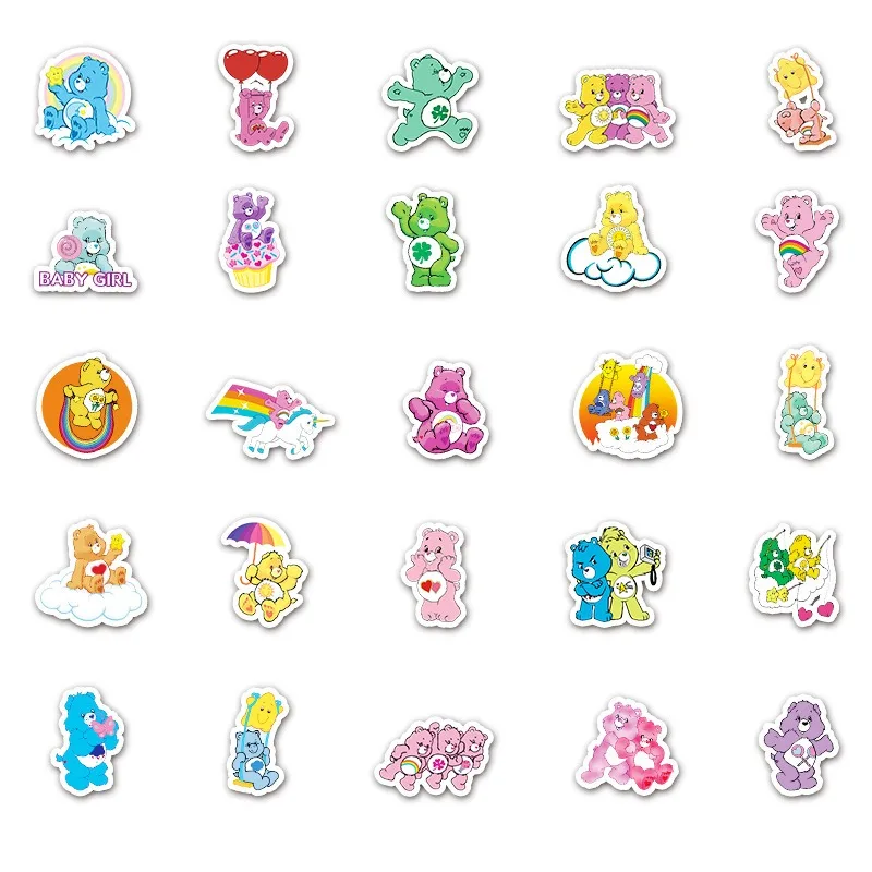 New Cute 50Pcs Care Bears Classic Cartoon Animation Cute Irritable Bear Loyal Bear Waterproof Sticker Room Diary Decoration view 2
