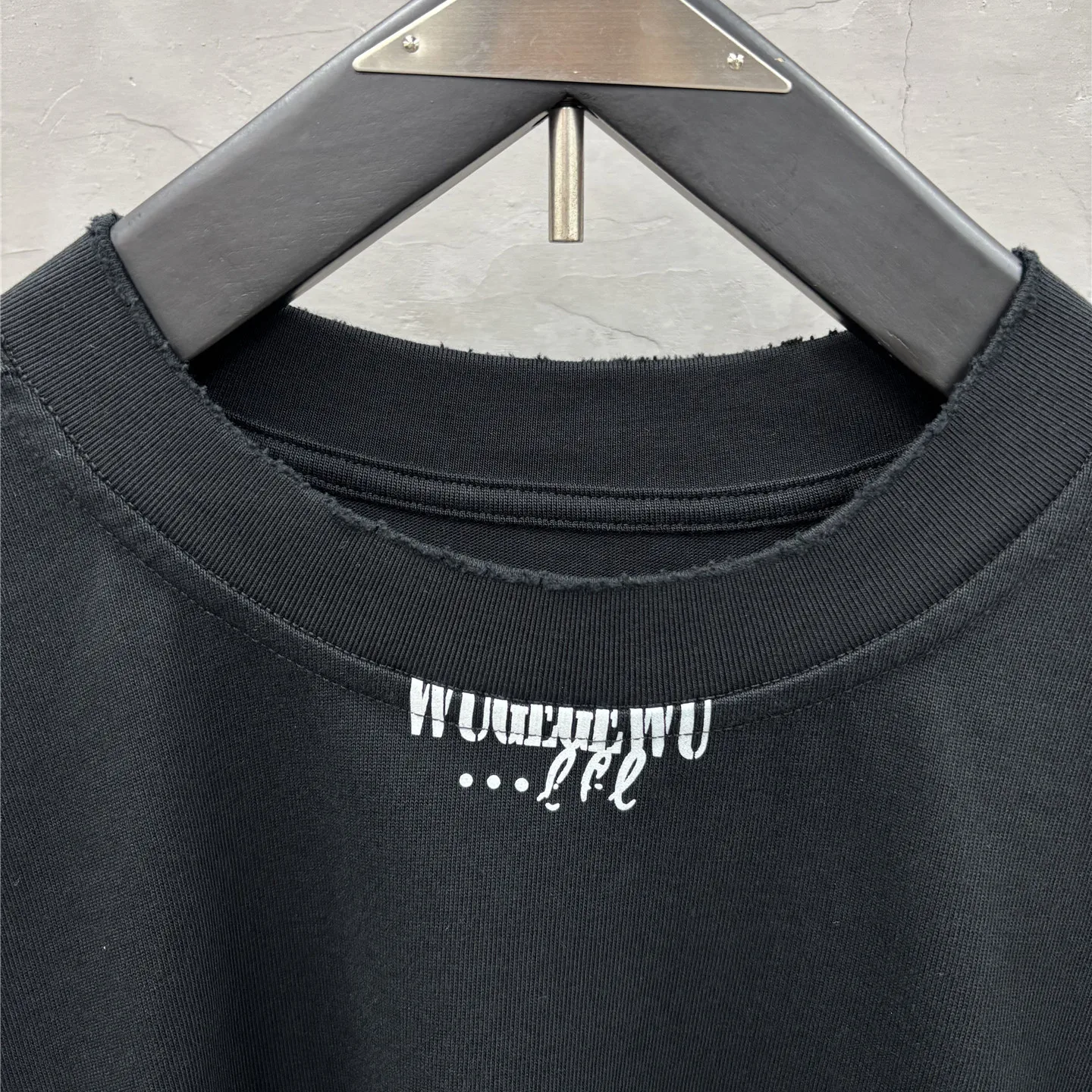 Design Double-Layer Collar Washed Frayed Hem Bottoming Shirt Personalized Embroidered Loose Long-Sleeved T-shirt Top