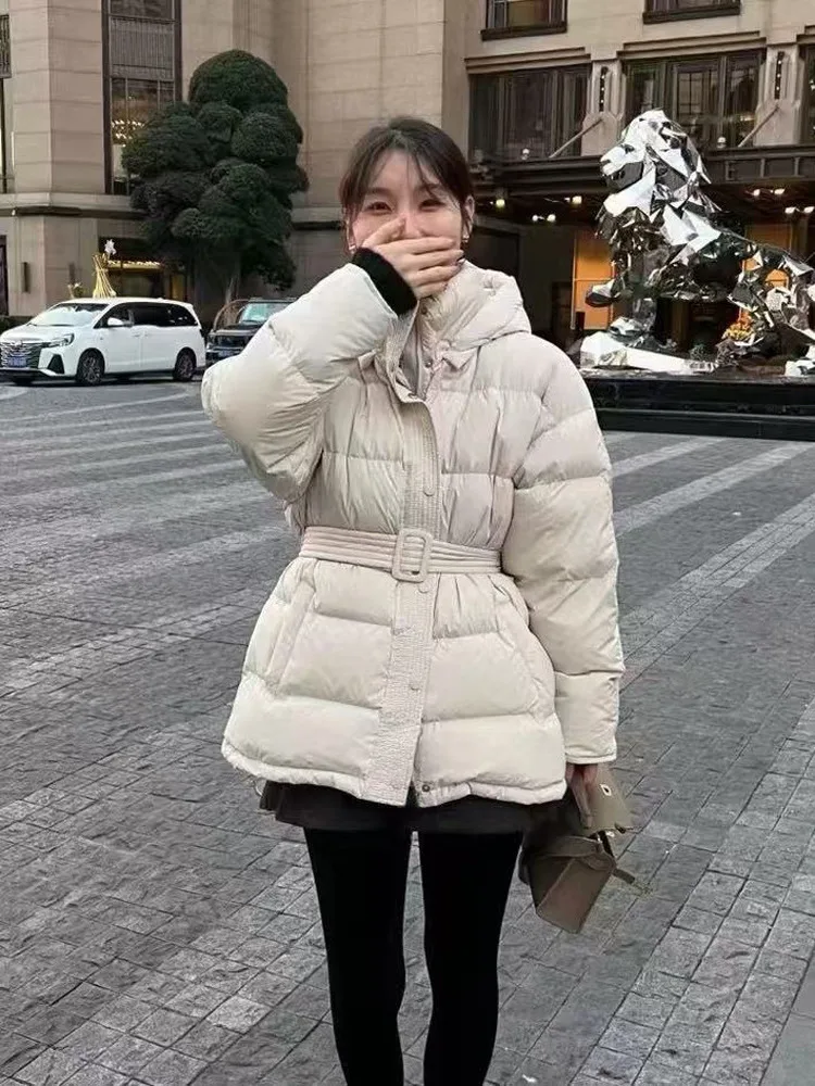 معطف نسائي مبطن من Thiened بحزام للتخسيس والخبز الدافئ Sle down Jaet طويل Sve متوسط الطول لون نقي #1