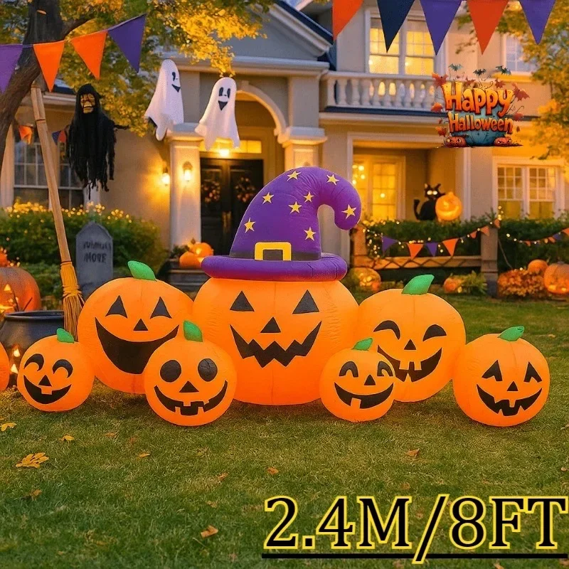 8피트 풍선 장난감 호박 할로윈 야외 파티 장식 공포의 집 마당 정원 묘비 장식 LED 조명 포함