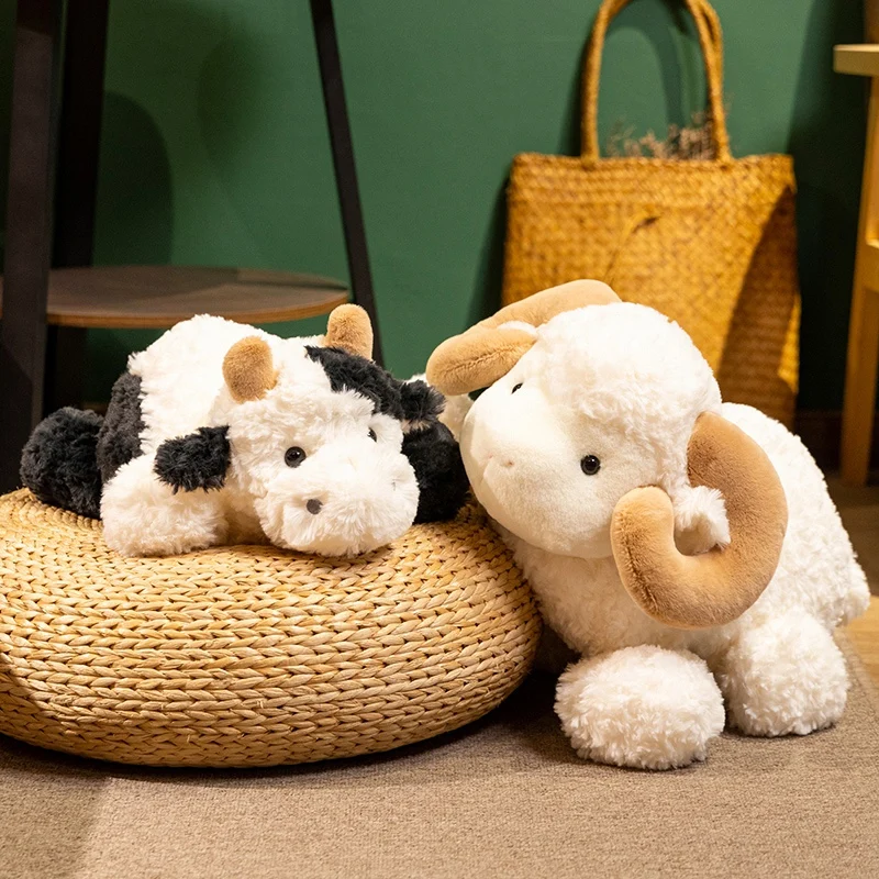 3 tamaños Premium acogedor mentir propensa cabra vaca juguetes de peluche suave esponjoso dibujos animados ovejas ganado muñeca encantadora niños apaciguar muñeca bonito regalo