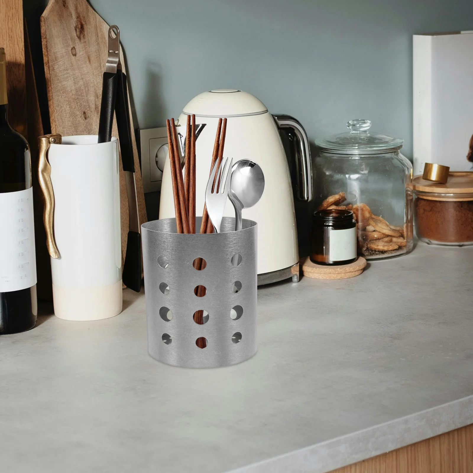 

Stainless Steel Chopstick Holder Vintage Utensil Organizer for Kitchen Countertop Silverware Storage Rack Drying Basket Cutlery