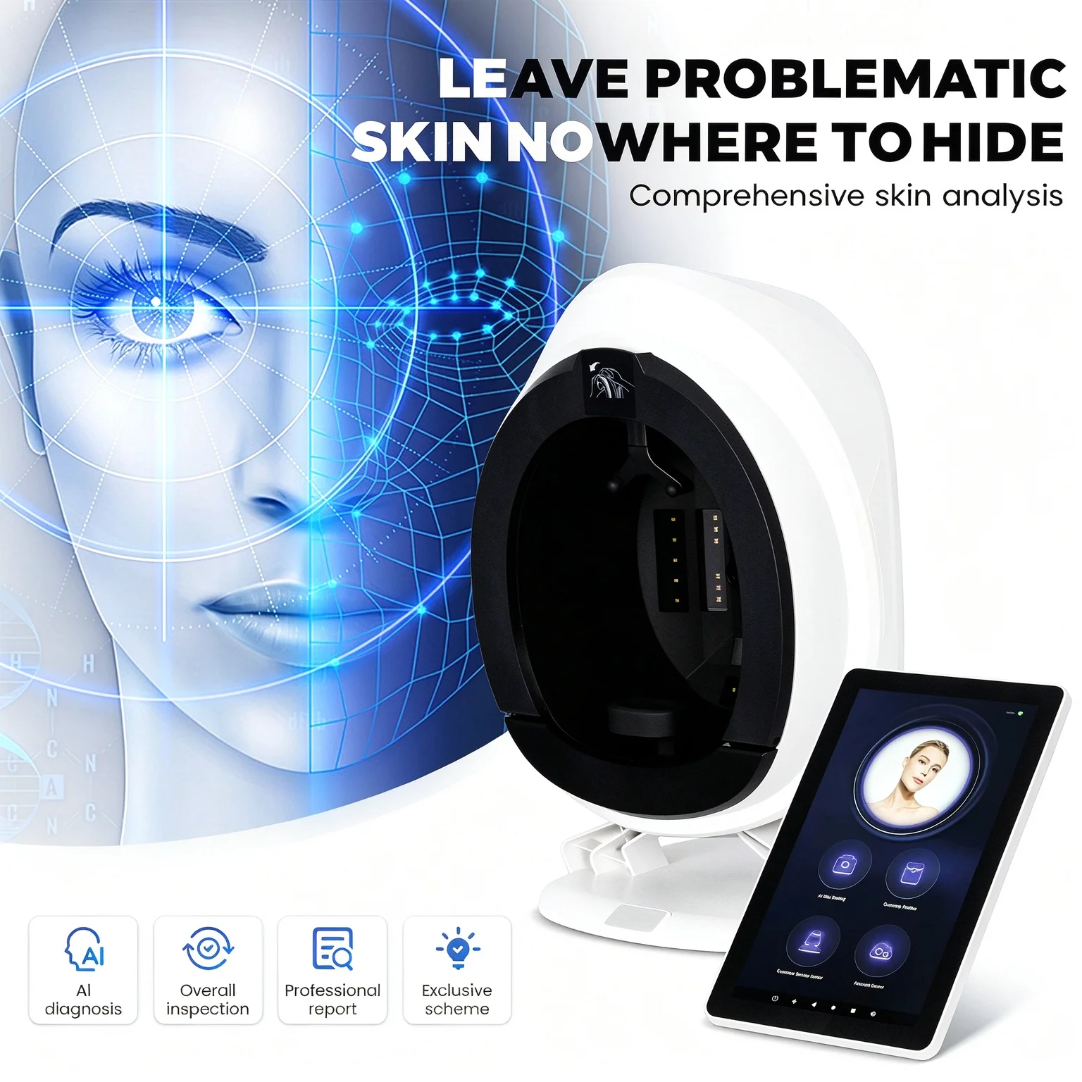 AISIA Q1 3D AI Facial Skin Analyzer 8 Spectrum Skin Scanner Professional Face Skin Tester For Beauty Salon