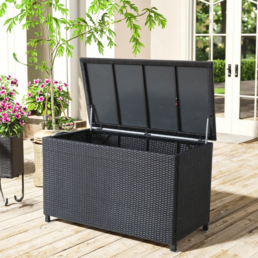 Modern Design Outdoor Deck Storage Box Durable Wicker with Aluminum Frame All Weather Garden Furniture Patio Lockers