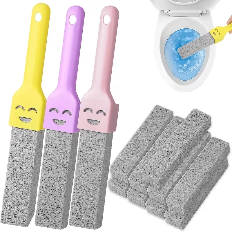 A Set of Pumice Stone Toilet Brushes, Including 3 Handles and 9 Interchangeable Cleaning Sticks — Specifically Designed to Remov