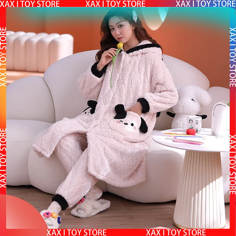 New Bathrobes For Women's Plus Size Nightie Cartoon Coral Velvet Warm Kimono Hooded Flannel Robe Dressing Gowns Christmas Gifts