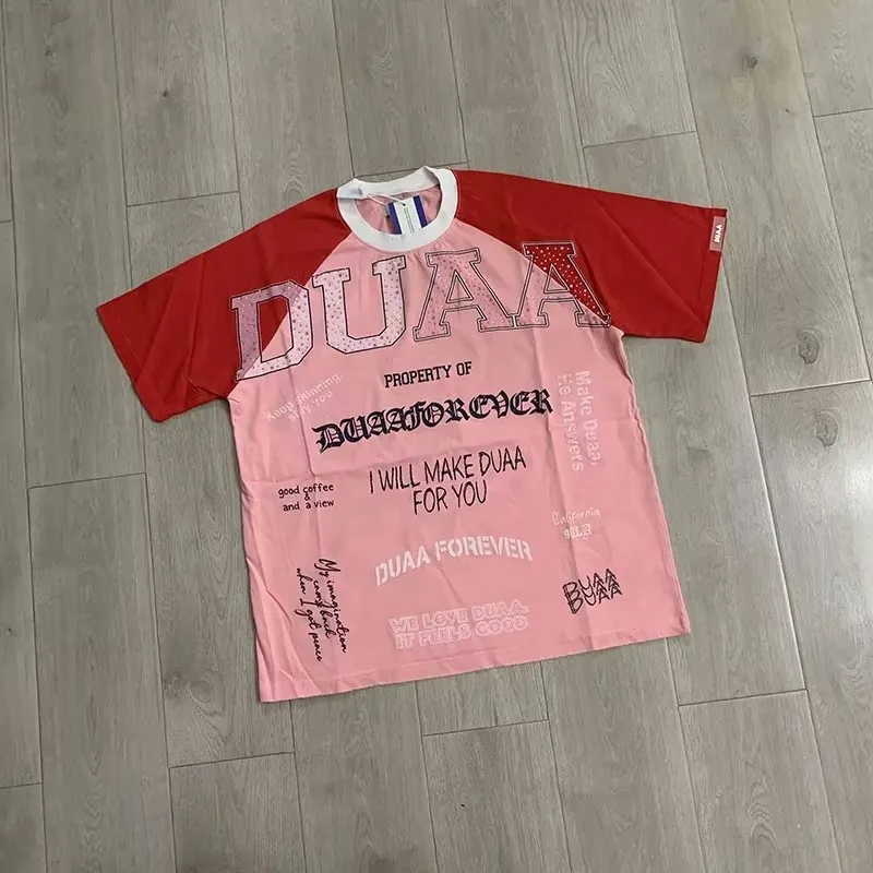 New Men Duaa Washed Rhinestone Pink T Shirts T-Shirt Hip Hop Skateboard Street Cotton T-Shirts Tee Top US size A257