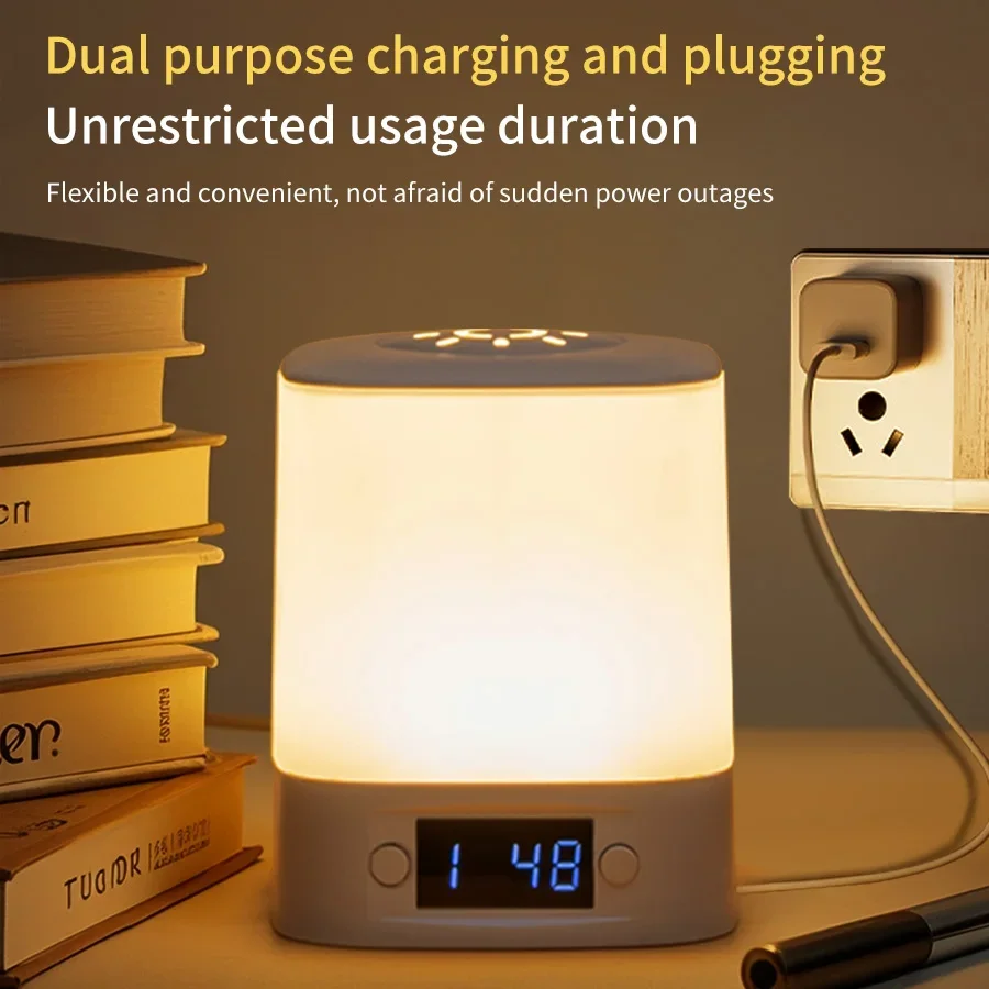 Rechargeable Night Lamp with Clock - Remote Control Bedside Light | Touch Switch Sleep Lamp for Bedroom, Warm White