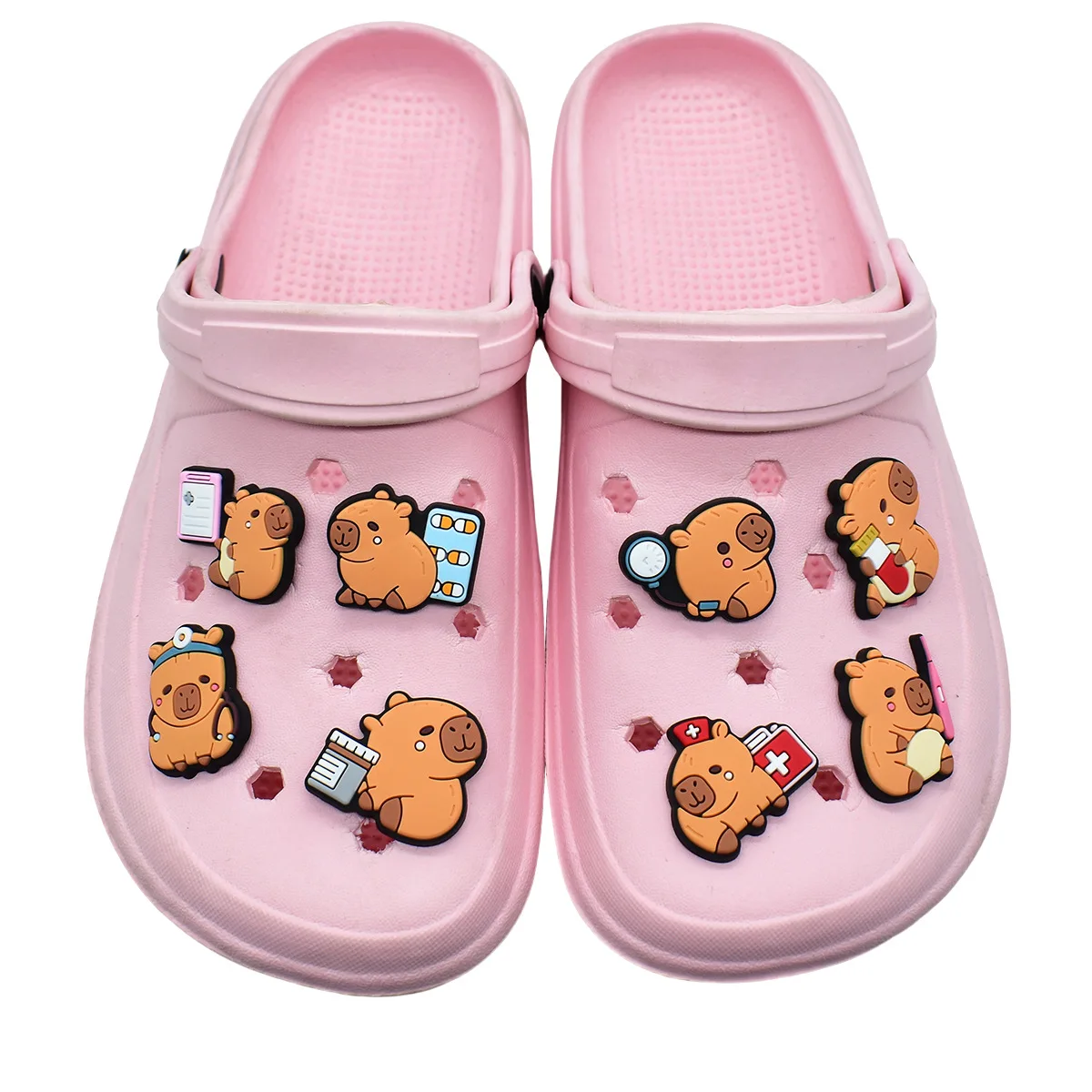 12pcs set Hot Cute Cartoon Nurse style Capybara PVC Shoe Charms For Clogs Lovely Animal Series Premium Clog Decor Easy Install