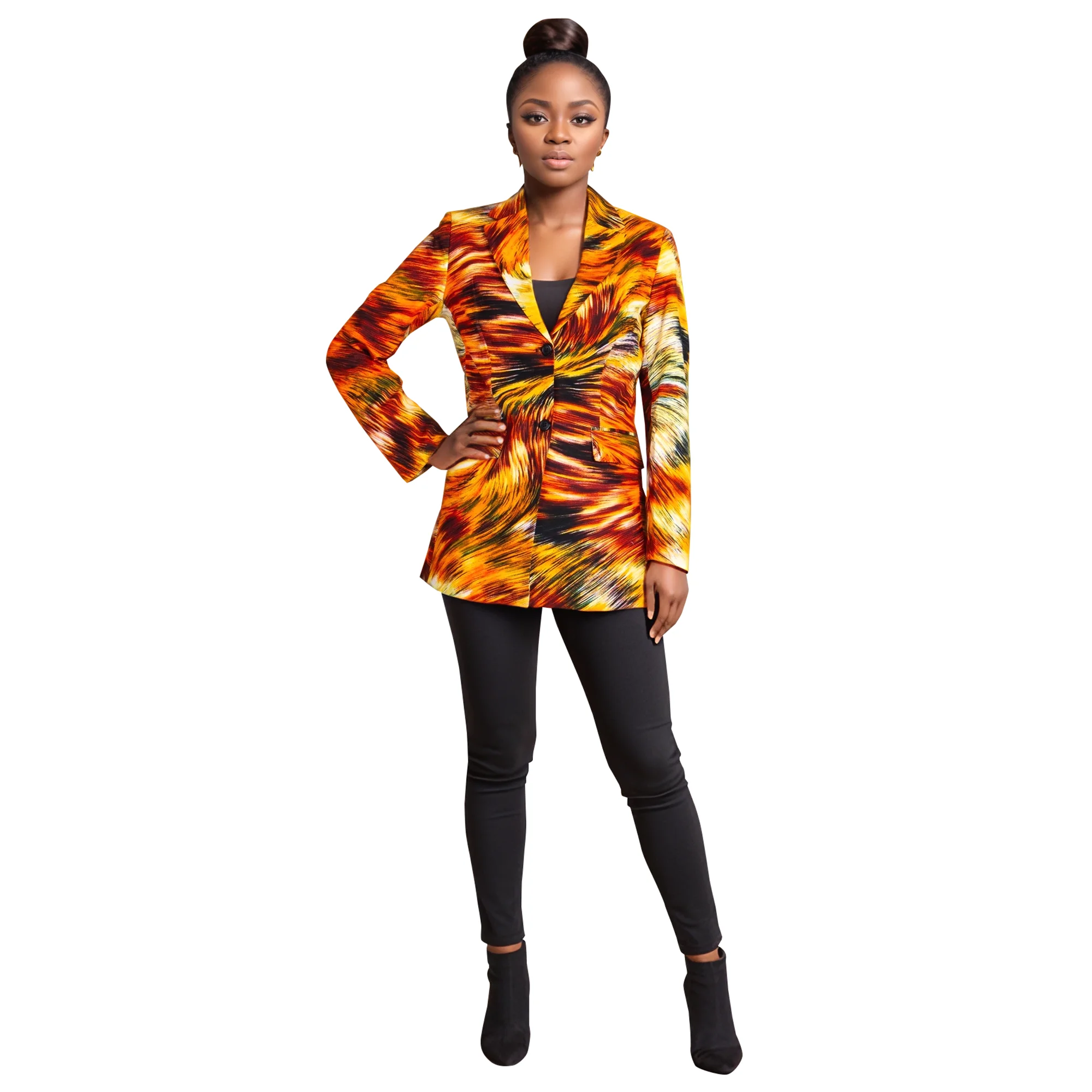 African Women Blazer Suit Ankara Print Line Jacket Coat for Women Lady 2 Buttons Long Sleeve Blazer Office Lady Clothing WY10939