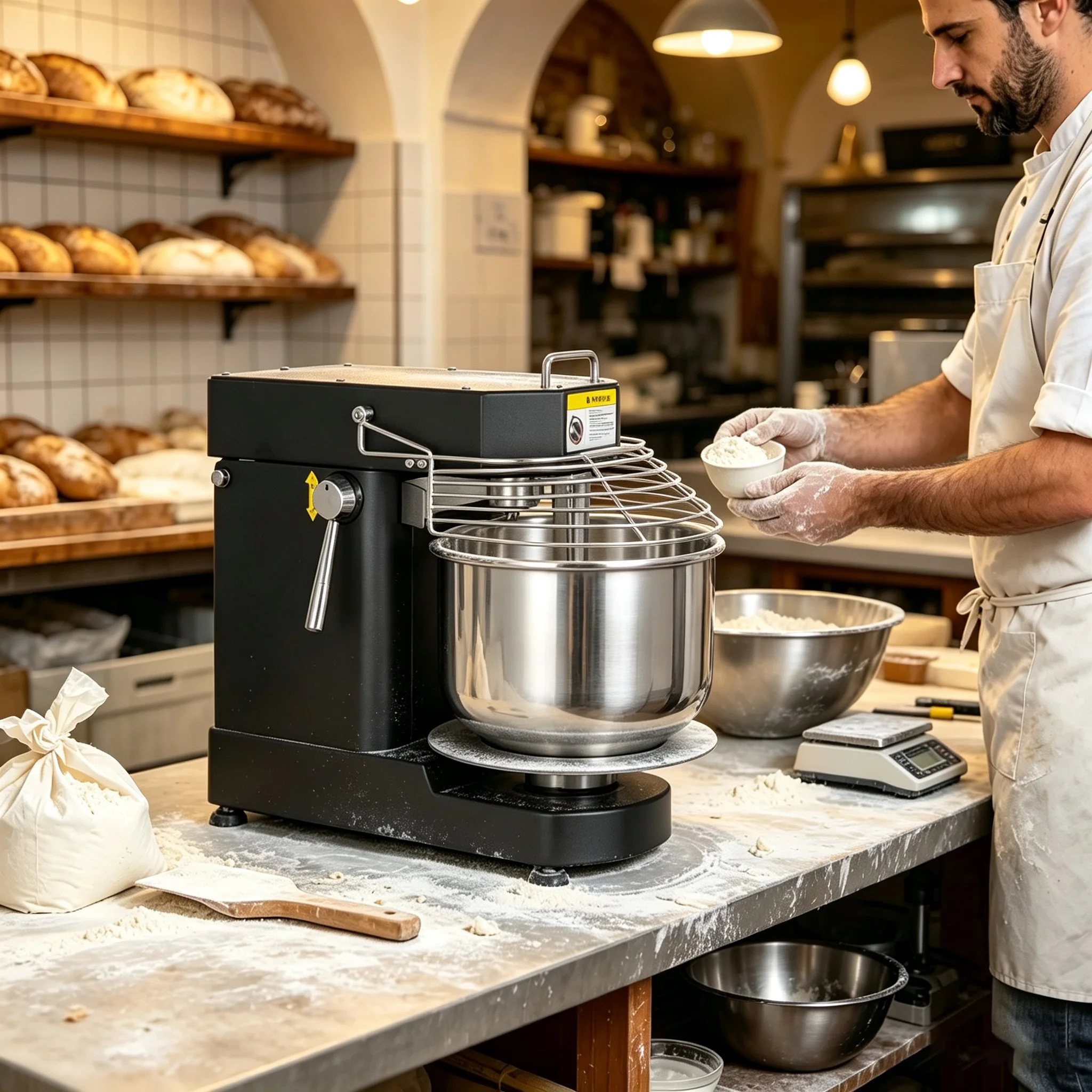 Commercial Food Mixer Flour Mixing Machine Brushless Motor Adjustable Speeds Dough Mixer with Stainless Steel Bowl