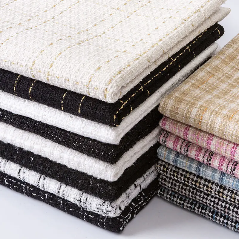 Tweed Fabric Per Meter for Coat Bag Skirt Bouquet Packaging Diy Sewing Needlework Cloth Sequin Plaid Soft Comfortable Black Pink view 3