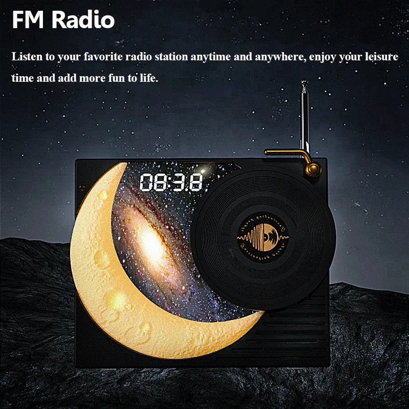 Retro White Noise Bluetooth Speaker Moon Starry Sky Scene Portable Vintage Sleep Aid FM Speakers Subwoofer RGB Light LED Screen