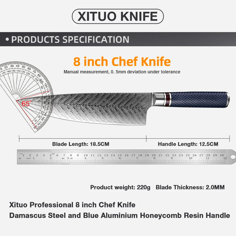 XITUO Chef Knife Damascus Steel 8-inch VG 10 Sharp Gyutou Utility Slicer Cleaver Knife Resin Honeycomb Handle Kitchen Knives New