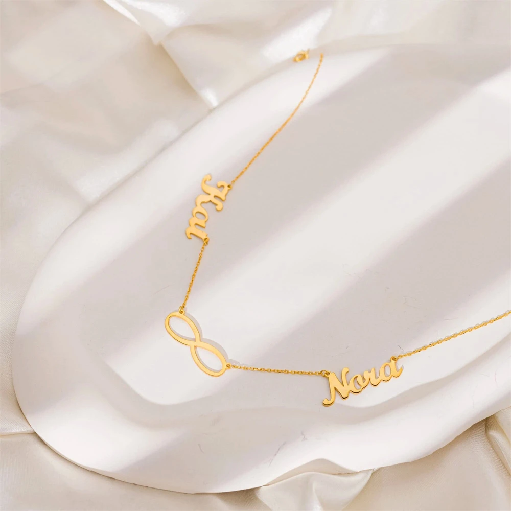 Personalized Two Name Necklace Infinity Cross Heart Custom Double Name Necklaces Couple Gift Any Llanguage Collares Para Mujer