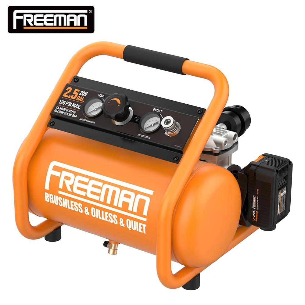 Freeman Home Use 10 Litre 500W 2/3 HP Silent Oil Free 20V 8 Bar Portable Cordless Car Paint Brush Air Compressor for Spray Paint