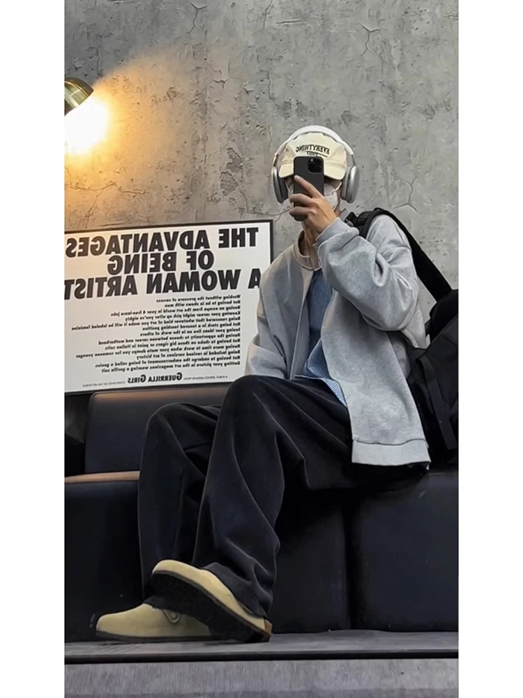 

Waed Fce Wide Leg Men's Sweatpants Autumn Winter American Casual Pants Drapey Comfortable Straight Cut Trousers