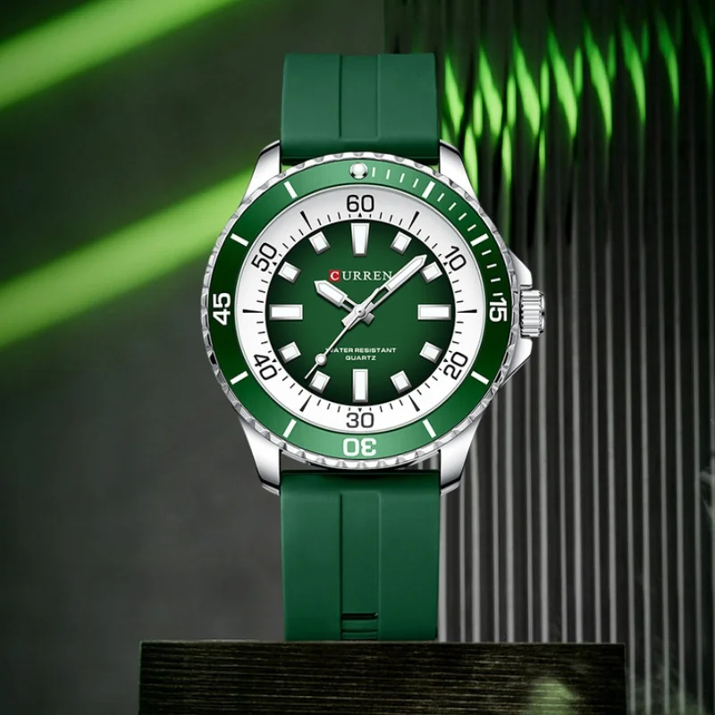 

CURREN 8448 Men's Fashion Quartz Watch Outdoor Large Dial Luminous Waterproof Silicone Strap Sport Wristwatch reloj hombre
