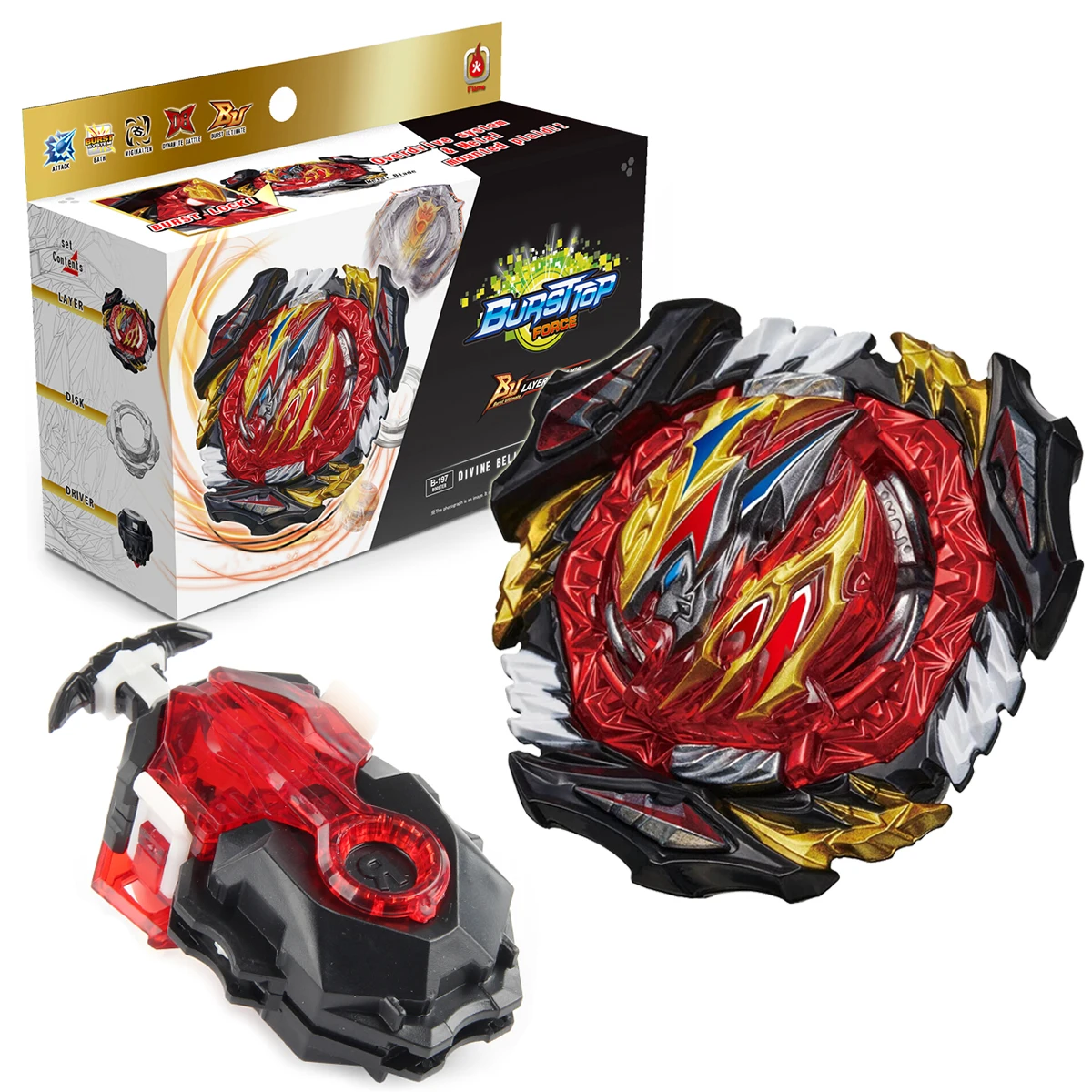 Bey Burst B-197 Divine Belial Metal Spinning Toy Battle Top with LR String Launcher