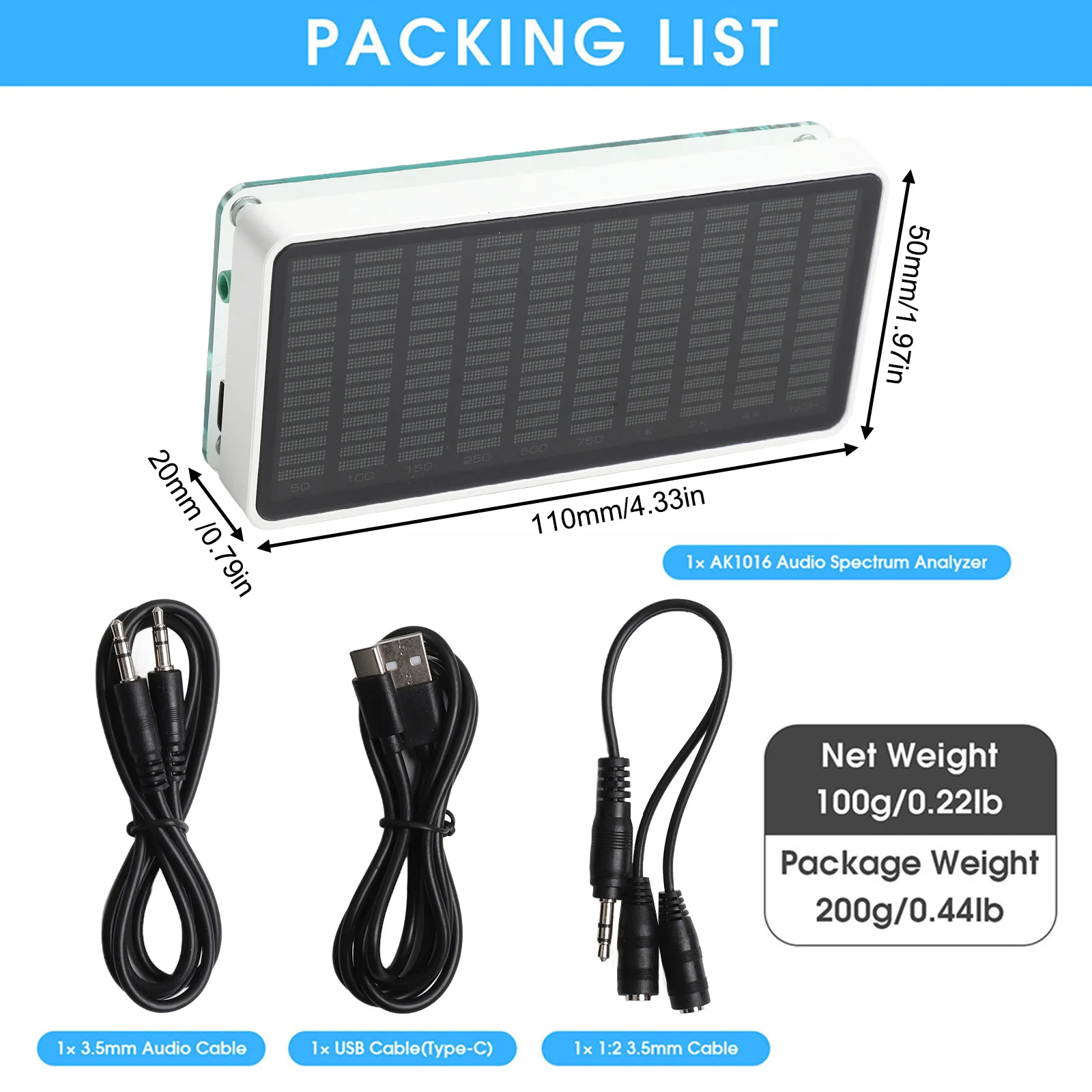 مستوى الصوت متر الصوت متخيل الصوت محلل الطيف الصوتي في الوقت الحقيقي مراقبة الصوت 10x16 شاشة عالية الدقة #2