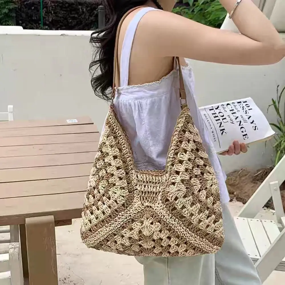 

New Summer Straw Crochet Bag Beach Vacation Weave Shoulder Bag Leisure Casual Women's Handbags Travel