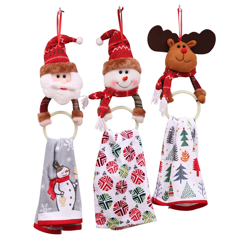 Christmas Tree Pendants Towel Hanging Ring Racks Holder For Bathroom Santa Claus Elk Rag Christmas Decorations for Home Kitchen