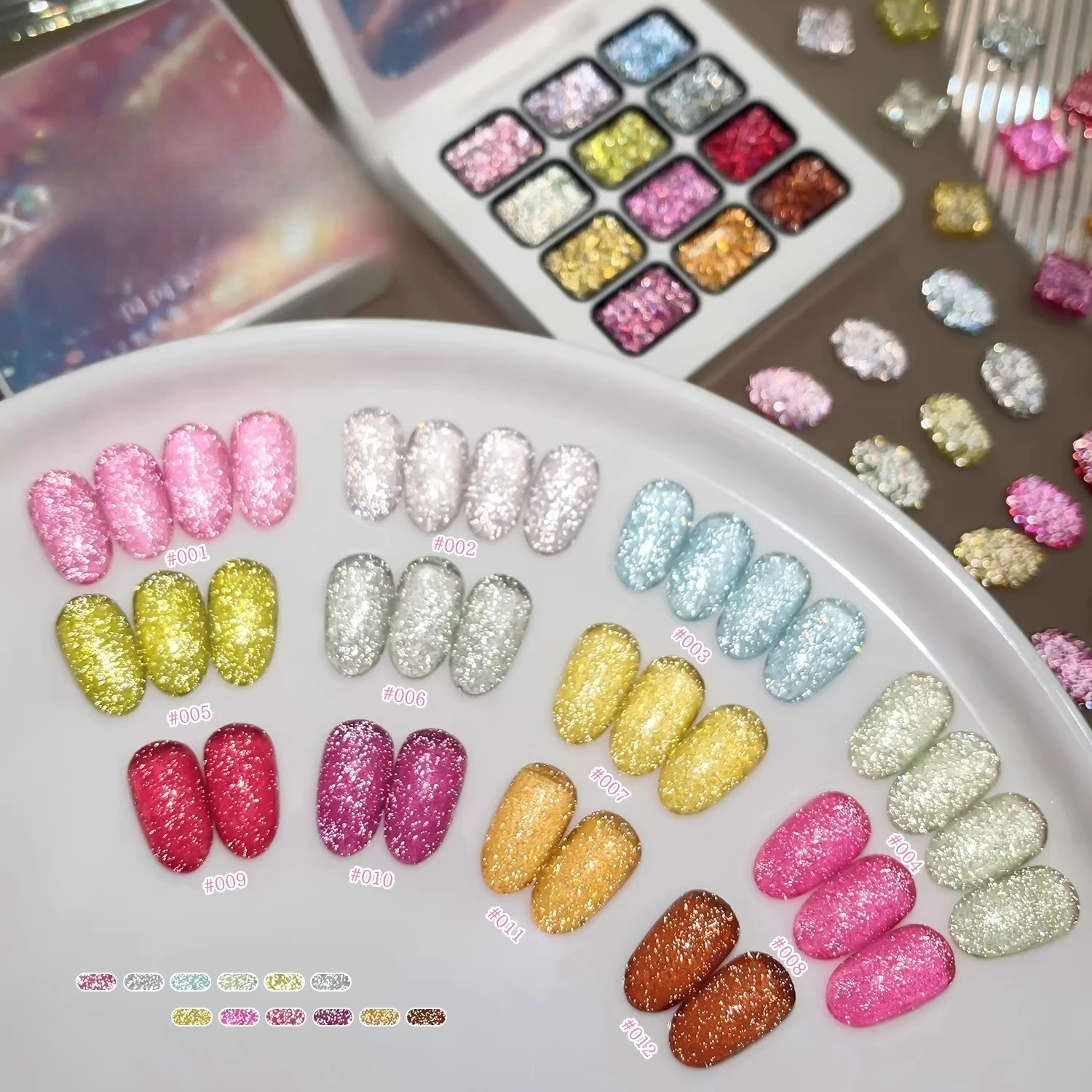 

Гель-лак для ногтей 12Grids: Весенне-летний милый стиль, эффект разбитой звезды, блестки, глиттер, новый гель-лак 2026 с эффектом разбитого бриллианта