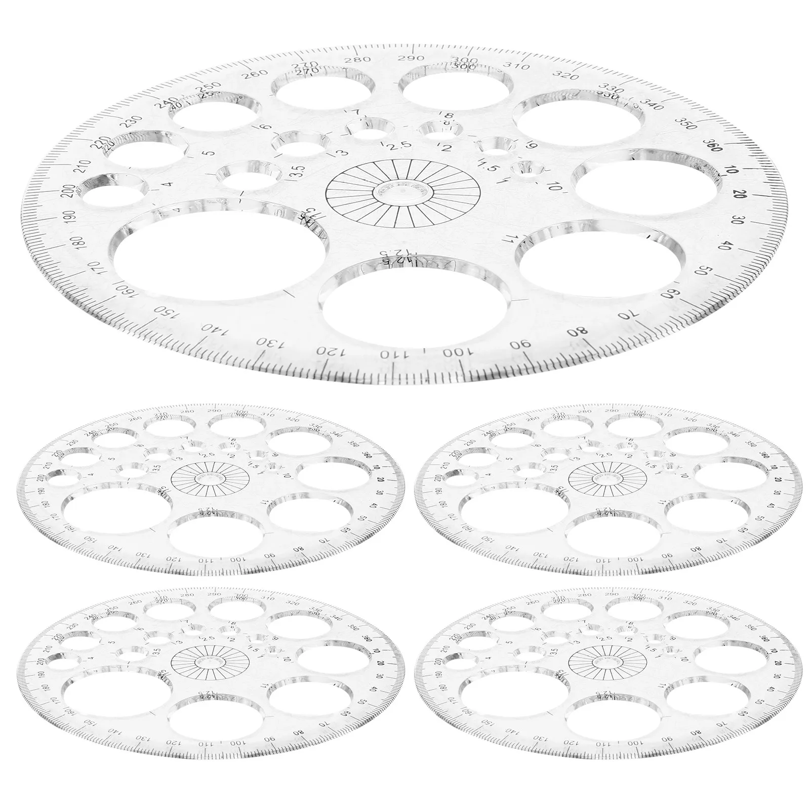 6Pcs 360 Degree Circle Protractor Clear Plastic Protractor for Geometry Math Drafting Architects Engineers Students Teachers