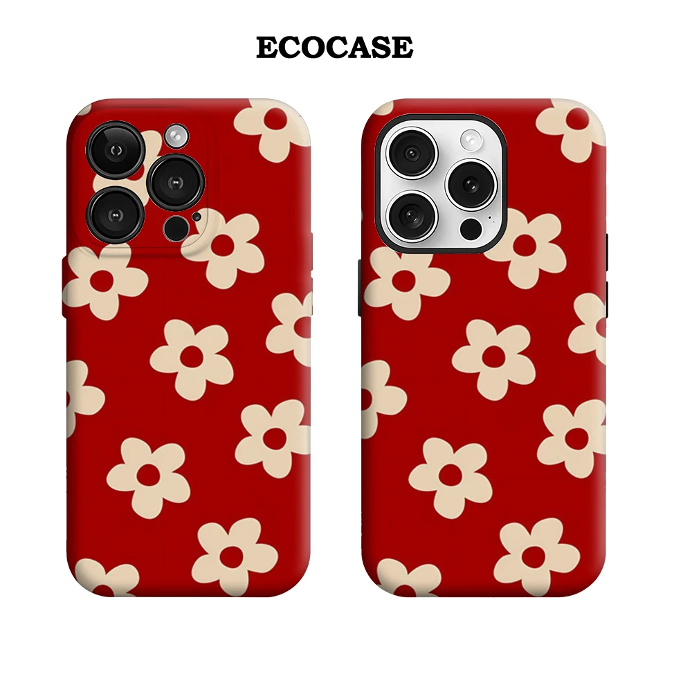 Crimson Crème Bloemblaadje Patroon IPhone 17 Must-Haves Telefoonhoesje voor IPhone 17 16 15 14 13 12 Pro Max Plus Dubbellaags Achterkant