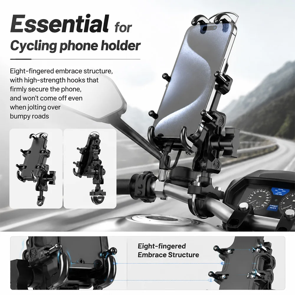 Shock Absorption Phone Holder for Motorcycle Bike Stable Anti-shake 360° Rotation Adjustment Moto Handlebar GPS Navigation Brack