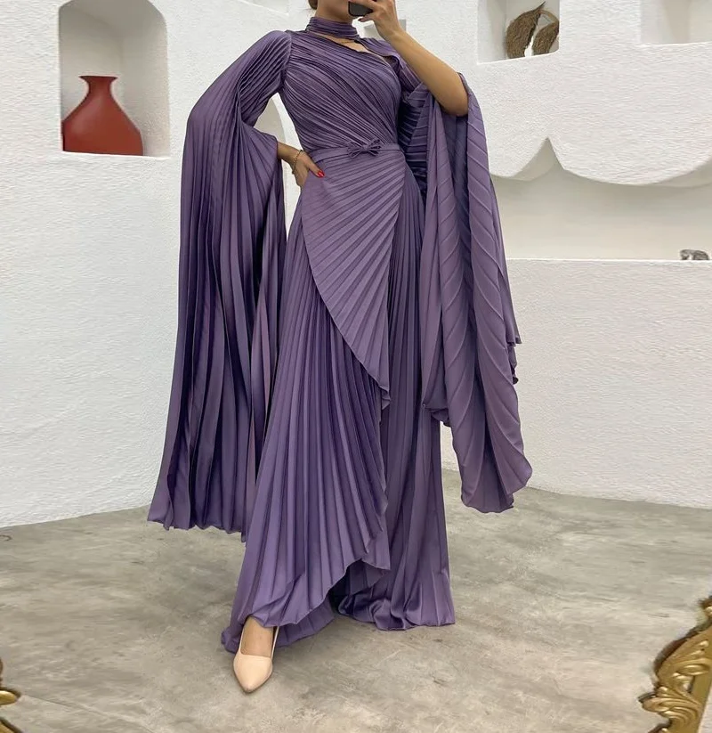 

ROSELLA Halter Evening Dresses Pleated Ankle Length A-Line Long Flare Sleeves Formal Occasions Dress New 2024