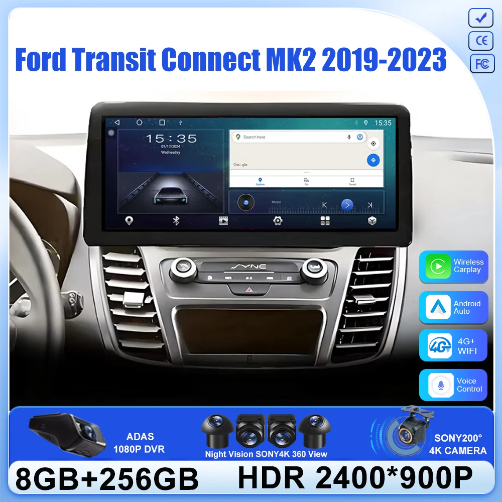 For Ford Transit Connect MK2 2019-2023 Multimedia Video Car Radio Android 16 Stereo Head Unit Player Navigation Touch Screen GPS